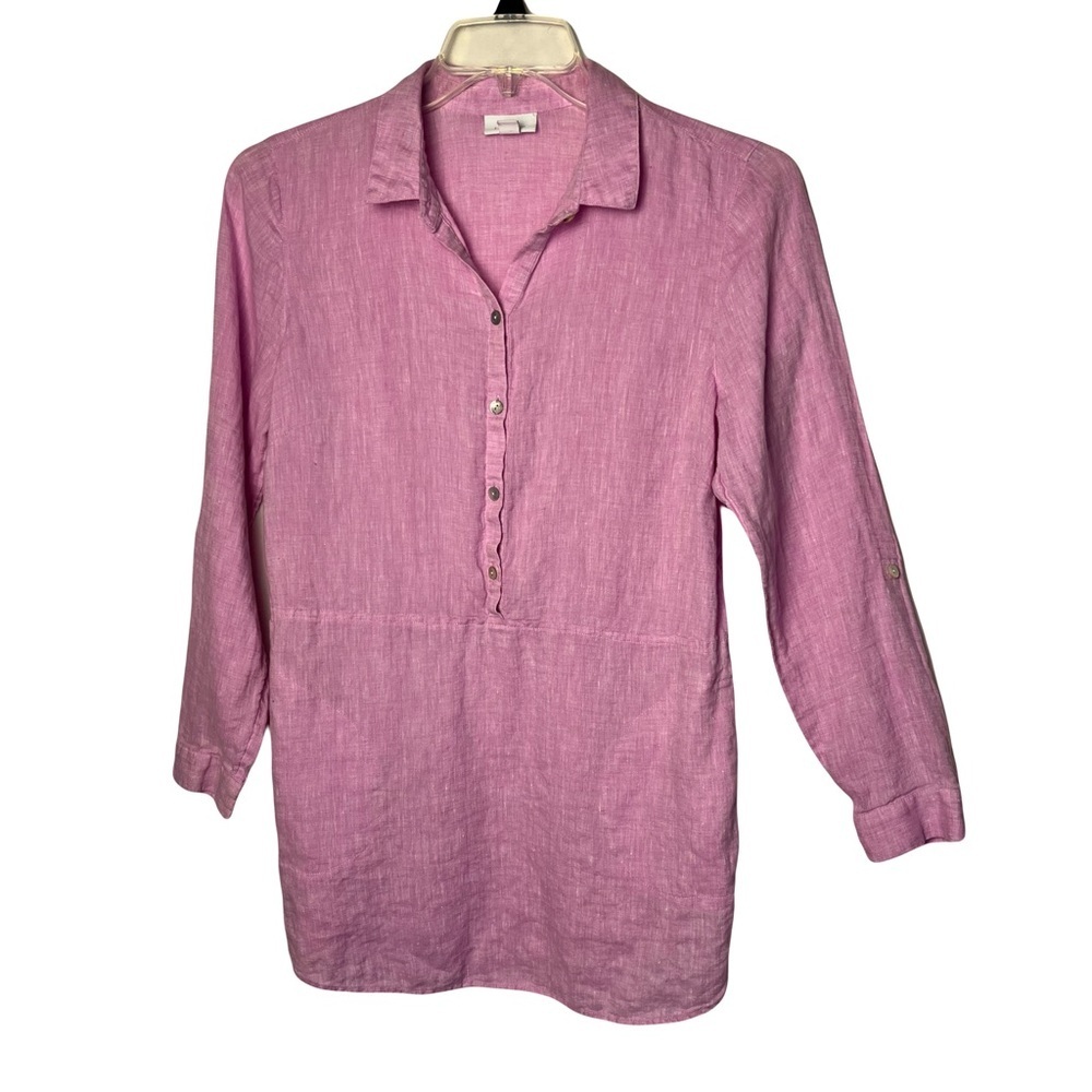 J.Jill Women's Pink Linen Button-Front Tunic Top